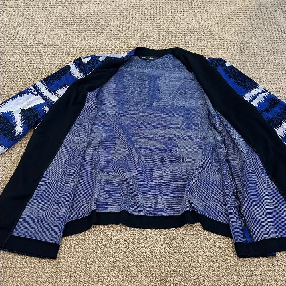 Ming Wang Black Blue Gray Abstract Print Single Button Front Blazer 2X Lagenlook